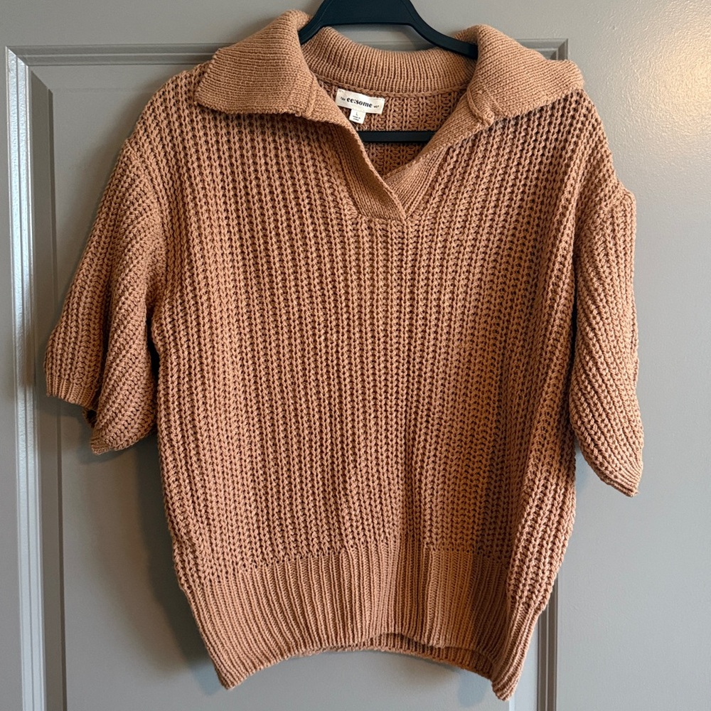 Eesome Camel Knit Collared Top